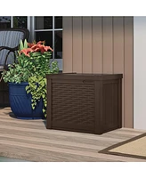 Suncast 22 Gallon Outdoor Patio Small Deck Chest Box with Storage Seat, Java