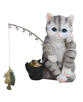 Fc Design "2-pc Set" 5"H Grey Tabby Fishing Figurine Statue Ornament Home Room Office Decor and Perfect Ideas for Housewarming, Holidays and Birthdays