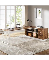 Tribesigns 71-Inch Executive Desk, L-Shaped Desk with Cabinet, Large Office Desk with Drawers and Storage Shelves, Writing Table Computer Desk for Hom