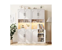 gaomon 71" Tall Kitchen Pantry Storage Cabinet, Kitchen Hutch Storage Cabinet with Led Lights, Freestanding Pantry Cabinet with Microwave Shelf