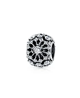 Bling Jewelry White Crystal Filigree Spacer Barrel Charm Bead For Women .925 Sterling Silver Fits European Bracelet