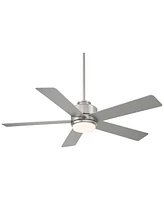 Casa Vieja 52" Grand Palm Modern Indoor Outdoor Ceiling Fan 5 Blade Led Light Remote Control Brushed Nickel Finish Silver Wood Blades Bedroom Patio Li