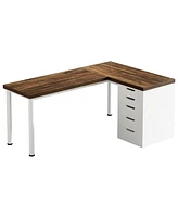 Tribesigns L-Shaped Computer Desk with 5 Drawers, 55 Inches Corner Desk Office Desk, Modern L-Shaped Pc Laptop Study Writing Table Workstation for Hom