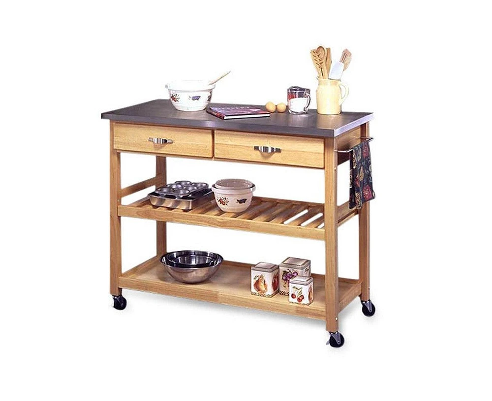 Slickblue Stainless Steel Kitchen Cart with Utility Table and Locking Wheels for Easy Mobility