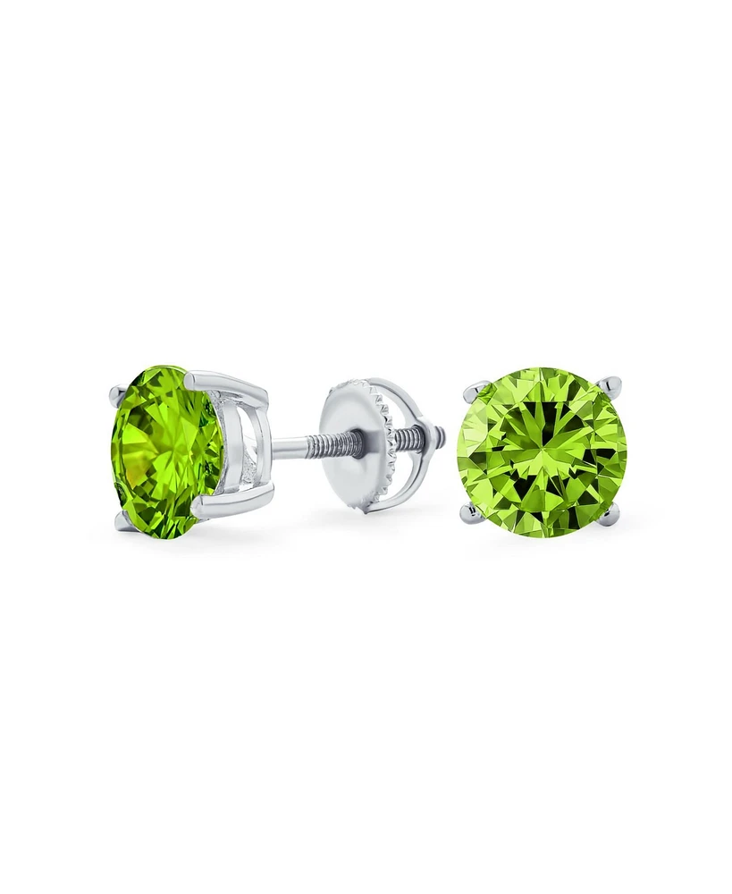 Bling Jewelry 1CT Lime Green Round Cubic Zirconia Cz Solitaire Stud Earrings .925 Sterling Silver Screw back 8MM