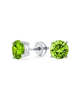 Bling Jewelry 1CT Lime Green Round Cubic Zirconia Cz Solitaire Stud Earrings .925 Sterling Silver Screw back 8MM