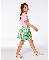 Deux par Toddler Girls Tiered Elastic Waist Skirt Green With White And Pink Bird - Toddler|Child