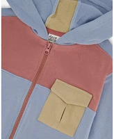 Deux par Baby Boys French Terry Full Zip Hoodie Sweatshirt Pale Blue And Dark Old Rose