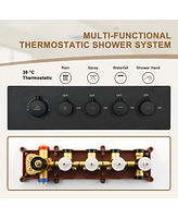 Casainc 4-Function Luxury 16 Inch Thermostatic Rain Shower Set with Remote Control 64 Color Lights