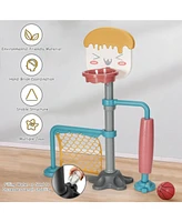 Kuyotq 3-in-1 Height Adjustable Basketball Stand Set with Soccer and Roller