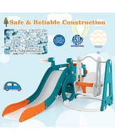 Kuyotq 5-in-1 Kids Slide and Swing Set with Mini Bus and Basketball Hoop