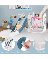 Kuyotq 4-in-1 Kids Slide and Swing Set with Basketball Hoop