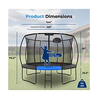 SereneLife 12ft Pumpkin Trampoline with Inner Enclosure, Ladder, and Basketball Hoop for Kids