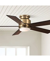 Casa Vieja 52" Grand Palm Modern Indoor Outdoor Ceiling Fan 5 Blade Led Light Remote Control Soft Brass Finish Brown Walnut Finish Blades Bedroom Pati