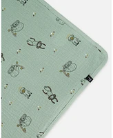 Deux par Deux Baby Boy Printed Muslin Blanket Sage Monkey - Infant|Toddler