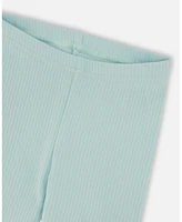 Deux par Toddler Girls Flat Back Rib Capri Legging Pale Teal - Toddler|Child