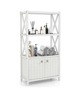 Costway Bathroom Storage Cabinet with Open Shelves & Double Doors Modern Organizer