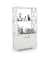 Costway Bathroom Storage Cabinet with Open Shelves & Double Doors Modern Organizer