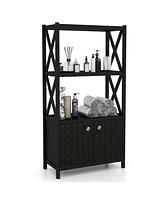 Costway Bathroom Storage Cabinet with Open Shelves & Double Doors Modern Organizer