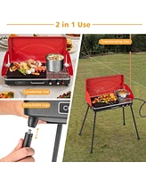 Costway 2-in-1 Propane Grill 2 Burner Camping Gas Stove Portable with Removable Leg