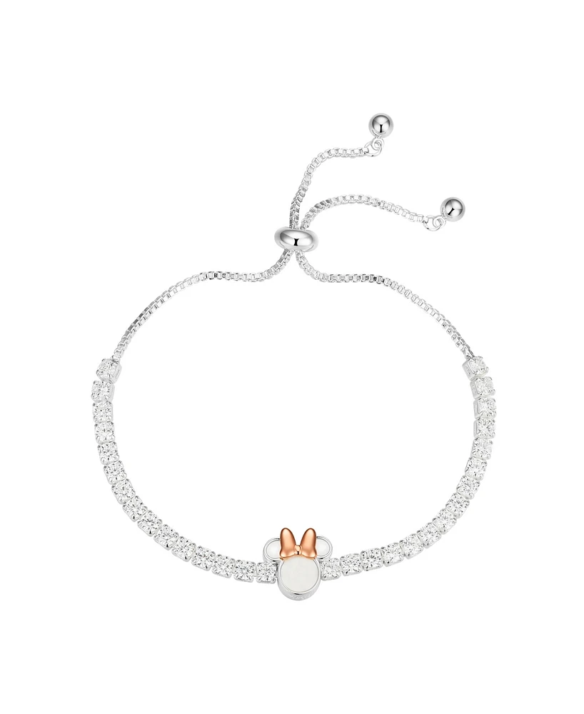 Disney Mother of Pearl Minnie Mouse Cubic Zirconia Adjustable Bolo Bracelet