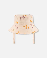 Deux par Baby Girls Printed Muslin Bucket Hat Peach With Pears