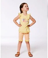 Deux par Toddler Girls Cotton Tunic With Frill And Print Yellow Flamingo - Toddler|Child