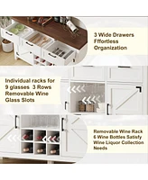gaomon Buffet Cabinet, 48" Coffee Wine Bar Cabinet With 3 Drawers, 2 Barn Door, Liquor Coffee Bar Cupboard For Living Room,Kitchen, Dining Room