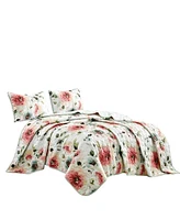 MarCielo 3 Piece Floral Printed Quilt Set Lightweight Bedspread Set King