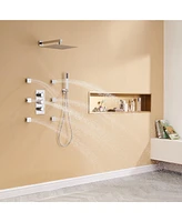 Boyel Living Chrome Wall Mount Thermostatic Rain Shower System with Handheld and Body Jets Bathroom Faucet Set