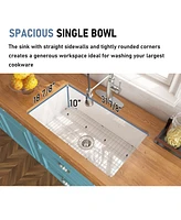 Casainc 32inch L x 19inch W Single Bowl Fireclay Undermount Kitchen Sink with Sink Grid