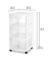 Sterilite 3 Drawer Storage Cart, Plastic Rolling Organizer with Wheels, 6 Pack