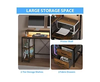 gaomon Computer Desk 63" With File Drawer, Gaming Desk With Led Light & Power Outlets, Home Office Desk With Printer Space