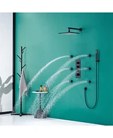 Brushed Gold Luxury Led Thermostatic Shower System with 6 Body Jets Rain Ceiling Shower Head with Handheld Sprayer