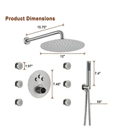 Luxury Shower System with Body Jets Balancing Valve Handheld Brass Rain Head, Matte Black
