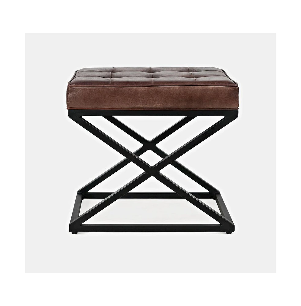 Jofran Global Archive Distressed Genuine Leather Ottoman Stool