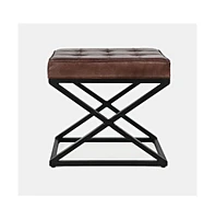 Jofran Global Archive Distressed Genuine Leather Ottoman Stool