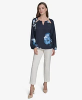 Halston Women's Floral Chain Cut-Out Blouse