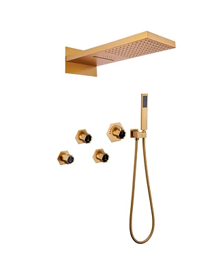 Led Luxury Shower System with Handheld Head Thermostatic Faucet Set Rain Head, Brushed Gold