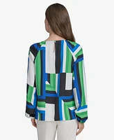 Halston Women's Geo-Print Chain Cut-Out Blouse