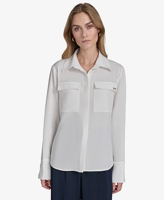 Halston Women's Utility Collared Button-Front Blouse