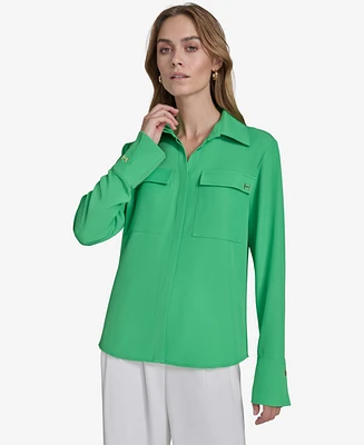 Halston Women's Utility Collared Button-Front Blouse