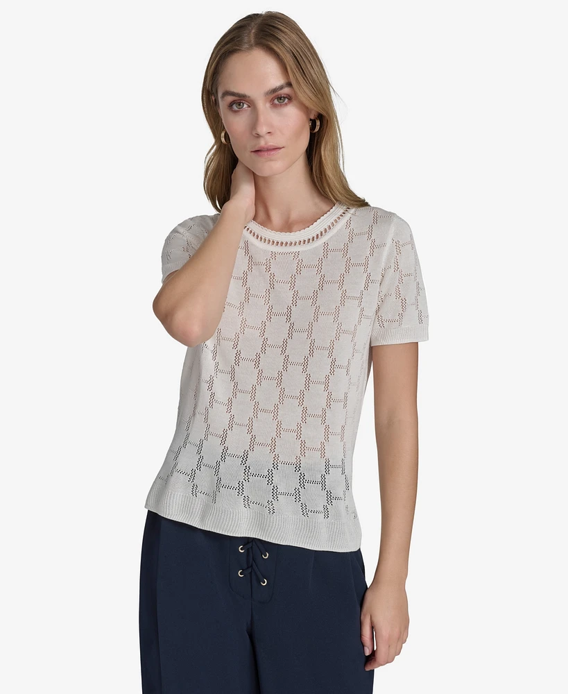 Halston Women's Textured-Knit Short-Sleeve Top