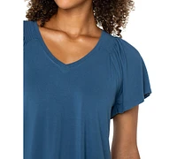 Liverpool Los Angeles Petite Flutter-Sleeve V-Neck Top