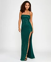 City Studios Juniors' Faux Pearl-Sequin Straight-Neck Gown, Created for Macy's