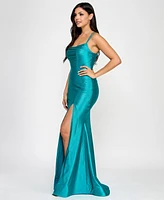 City Studios Juniors' Glitter Draped Lace-Up Gown, Created for Macy's