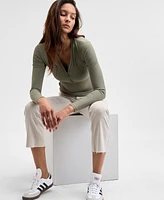 And Now This Women's Ribbed Henley-Neck Long-Sleeve Top, Created for Macy's