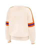 Wear by Erin Andrews Women's Cream Clemson Tigers Chenille Woven Patch Stripe Pullover Sweater