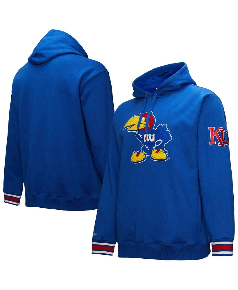 Mitchell & Ness Men's Royal Kansas Jayhawks Chain stich Fleece Pullover Hoodie