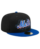 New Era Men's Black New York Mets Shadow Stitch 59FIFTY Fitted Hat